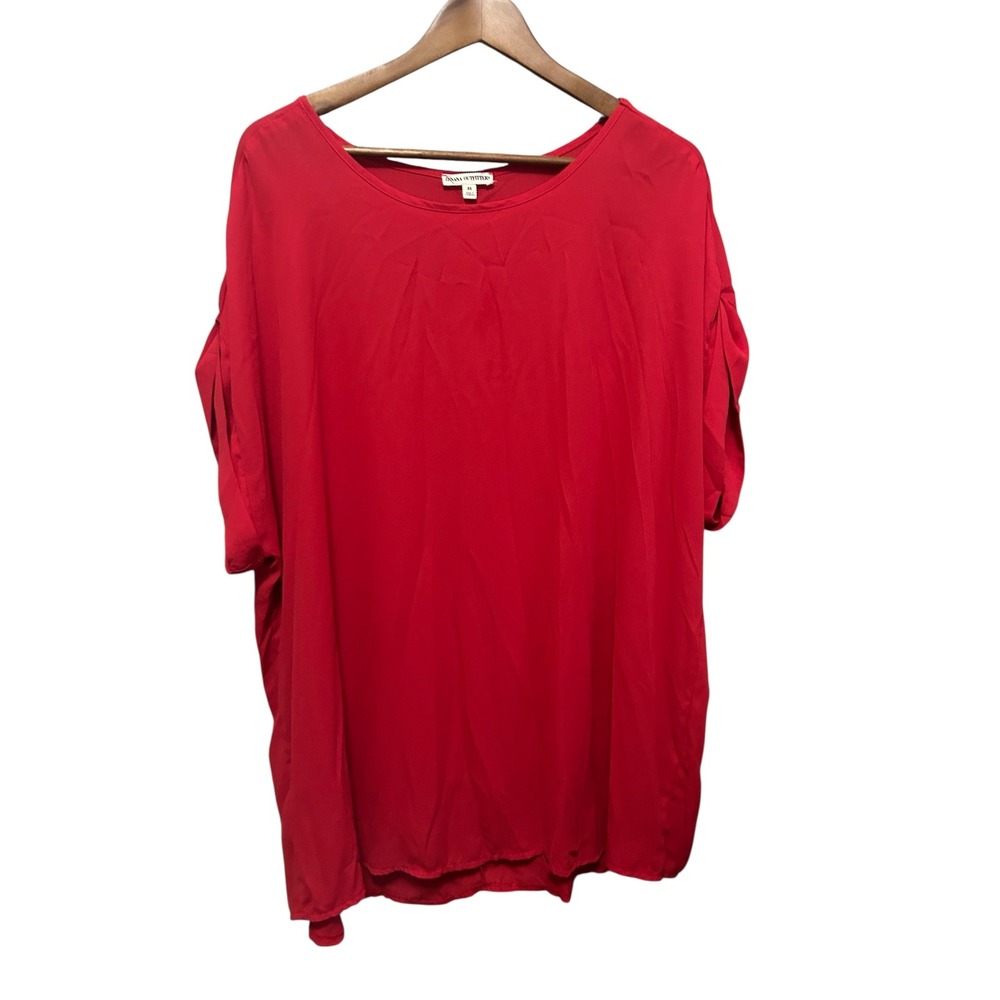 Zenana Outfitters Red Blouse‎ 3X Plus Size Split Sleeve Round Neck Comfortable